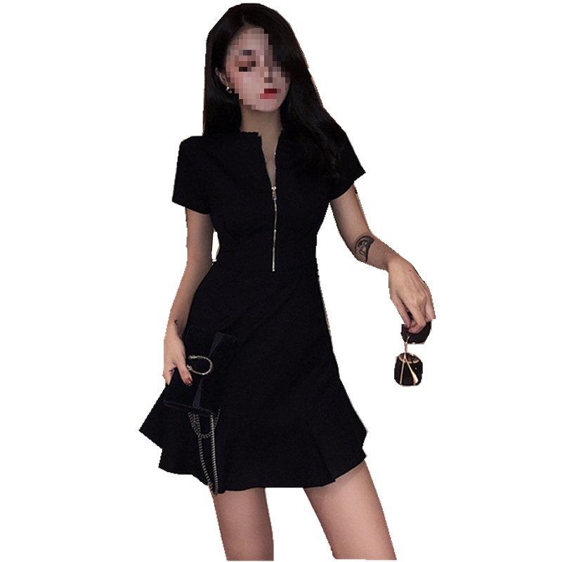 European Station Summer New Han Fan Lazy Wind Fishtail Dress Social Women's Small Black Dress Hepburn Dress Women