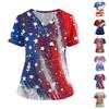 Women V Neck Short Sleeve Work Top with Pocket and Split Hem Star Print Comfortable Uniform Shirt