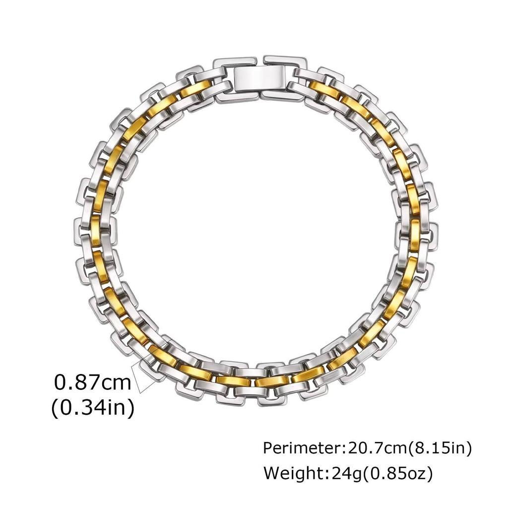 Vnox 8.7mm Stainless Steel Strap Chain Bracelet for Men, Adjustable Jewelry Clasp Wristband, Punk Style Gifts for Birthday Party