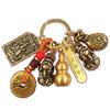 Unisex Pixiu & Five Paths of Wealth Zodiac Pendant with Five Emperor Coins & Brass Gourd Keychain