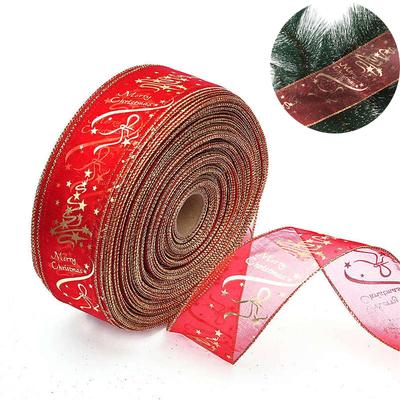 Red Ribbon Tree Decorative 2M Tree Decorative Ribbon Printed Christmas