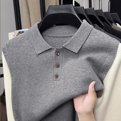2025 Men'S Handsome Solid Color Long Sleeved Knitted Sweater Slim Fit Autumn Spring And Autumn Base Shirt Round Neck Versatile