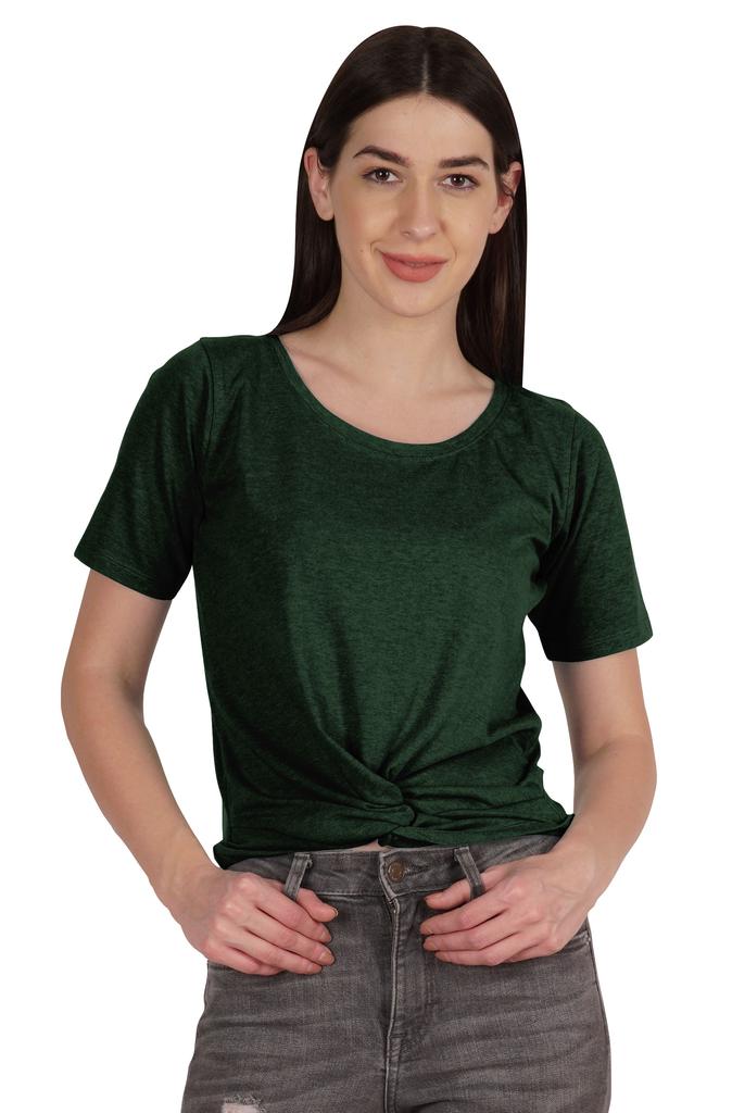 Inkmeso Summer Twist Front Knot Crop Top For Women With Short Sleeves Tee