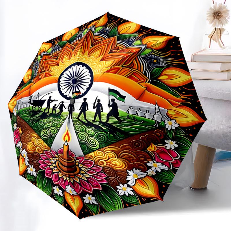 1pc Festival Mandala Automatic Umbrella - Automatic Opening And Closing, Sturdy Iron Frame, Portable Folding Design yy251018202