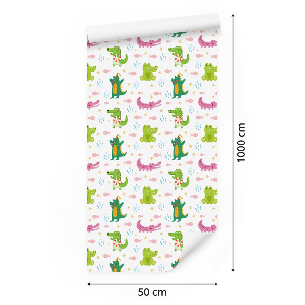 Crocodile wallpaper in white, lime and powder pink for the living room and bedroom 50x1000