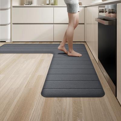 Tapis de cuisine en flanelle de couleur unie en forme de L, tapis de sol antidérapant grande taille pour restaurant, tapis absorbant pour porte, tapis d'entrée