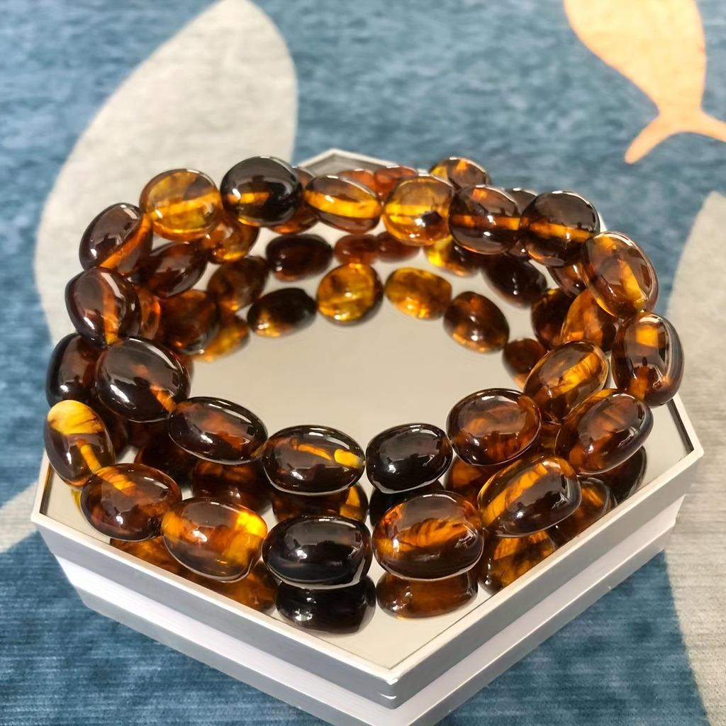 Unisex Raw Blood Amber Stone Necklace, Single-Strand Design