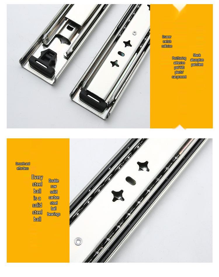 53-Inch Heavy-Duty Silent Drawer Slide for RV Staircase, Three-Section Industrial Guide Rail