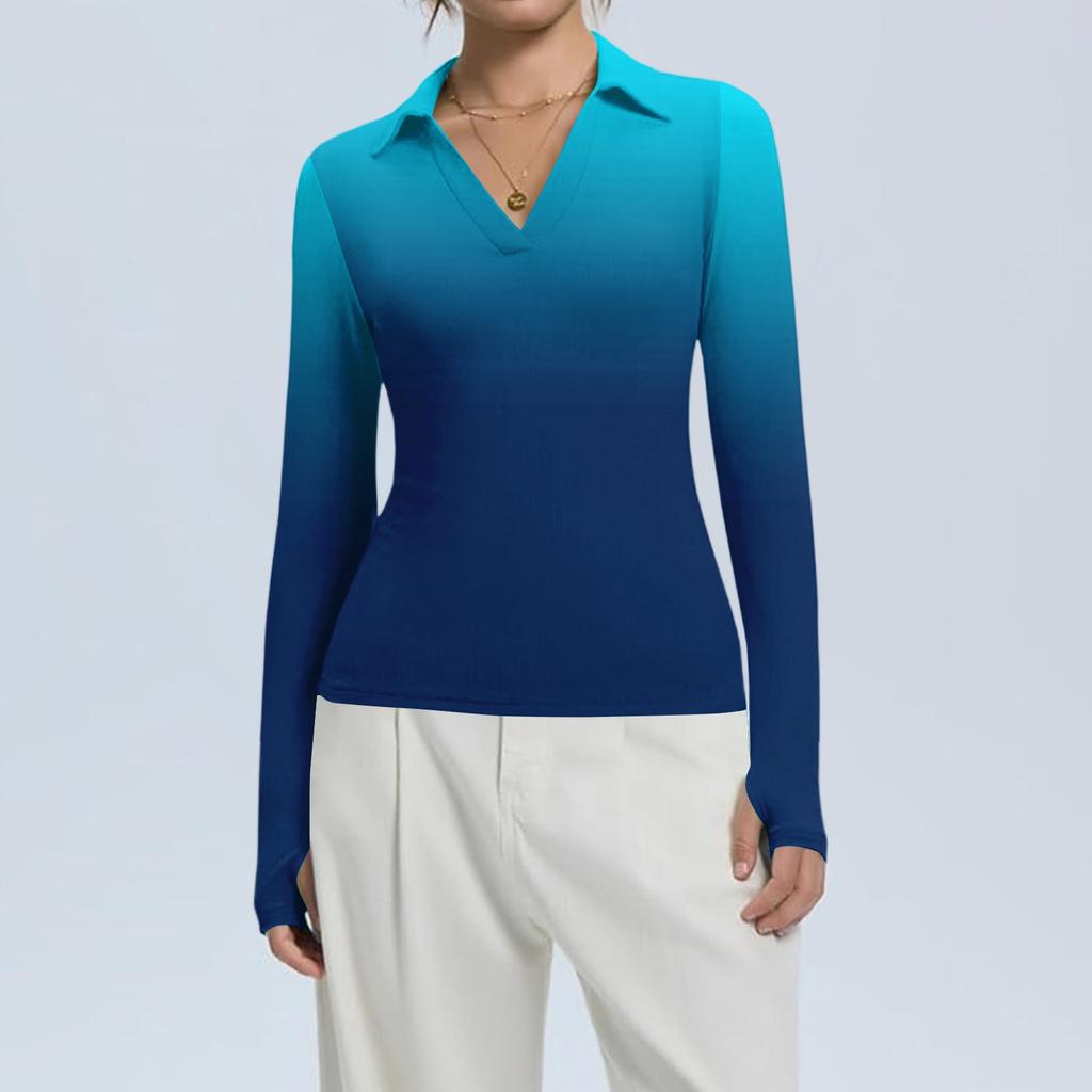 Damenmode Lässig Bedruckt V-Ausschnitt Langarm Knopfleiste Oberteil