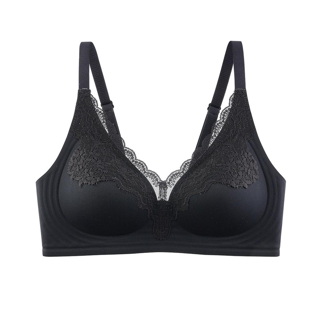 Light luxury deep V lace splicing nude jelly strip soft support close breast thin cup underwear women's seamless bra
