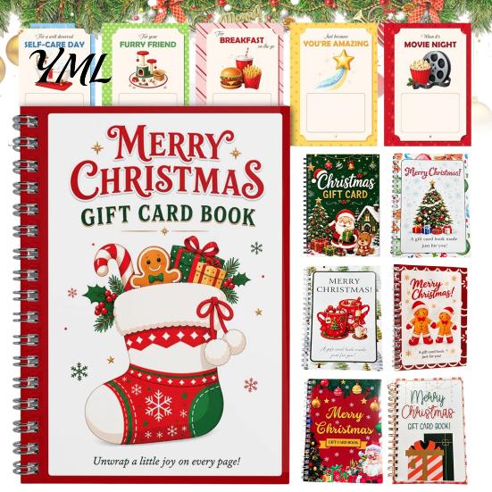 Compact Gift Presentation Folder Christmas Card Book, 7" x 5" Spiral Bound Merry Portable Memory Keeper for Cash Booklet, Greeting Album, Personalized