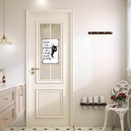 Vintage Katze Badezimmerschild Willkommen im Badezimmer Eine Katze wird gleich bei Ihnen sein Lustiges Katze Metallschild für Toilette Badezimmer Wanddeko