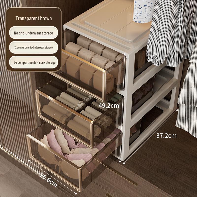 Transparent Plastic Underwear and Socks Drawer Organizer for Bedroom Wardrobe - Three-in-One Pull-Out Storage Box