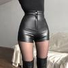 Women Black PU Casual Summer Shorts Faux Leather Goth High Waisted Shorts Y2k Short Pants