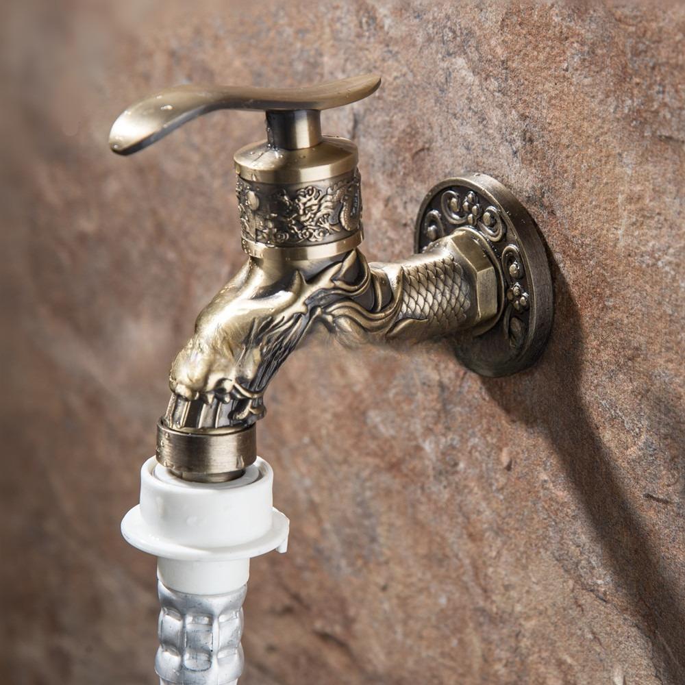 Elegant Golden Dragon Wall-Mounted Faucet with Single Cold Water Valve - Rustic Vintage Style, Stainless Steel and Zinc Alloy