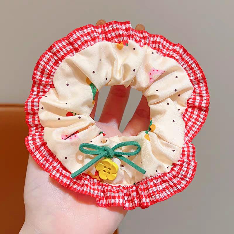 Korean Style Red & Blue Color Block Plaid Hair Tie – Cute Childlike Large Scrunchie