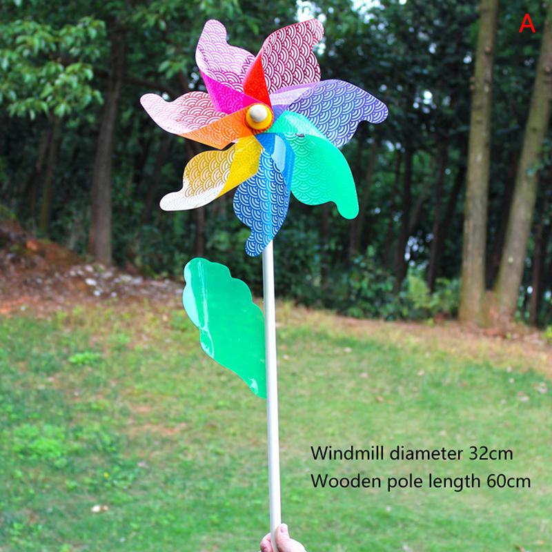 Beautiful 32Cm Wood Garden Yard Party Windmill Wind Spinner Ornament Decoration