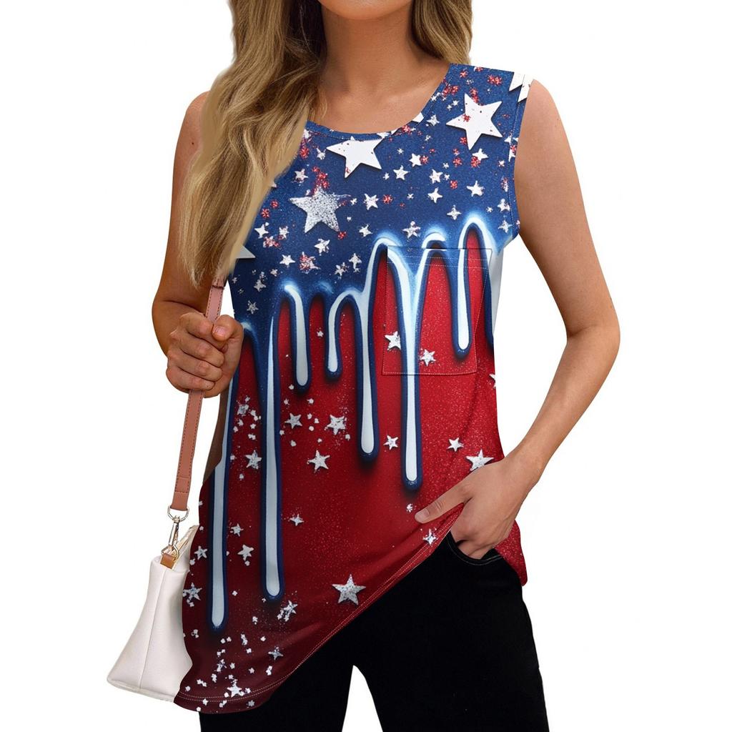 Women's Fashion Independence Day Printed Sleeveless T-Shirt Top