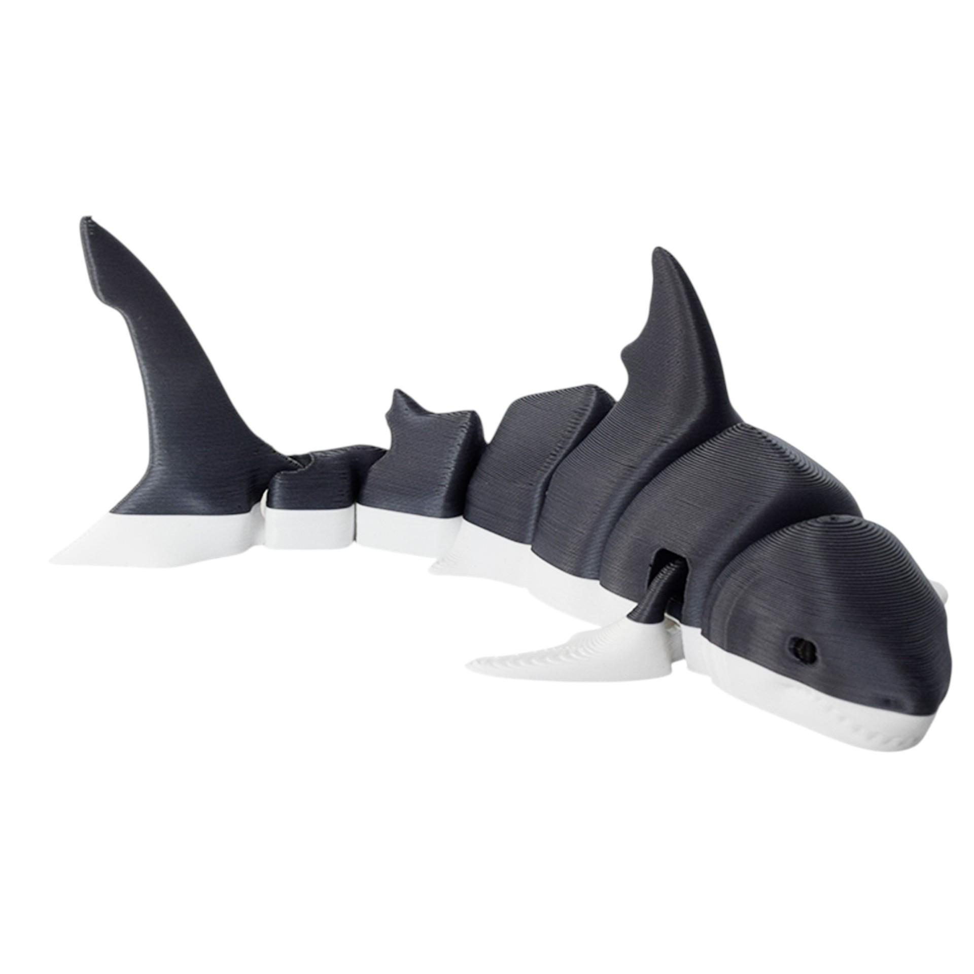 

3D Movable Great White Shark Toy - Creative Animal Model Desktop Ornament for Kids Gray White