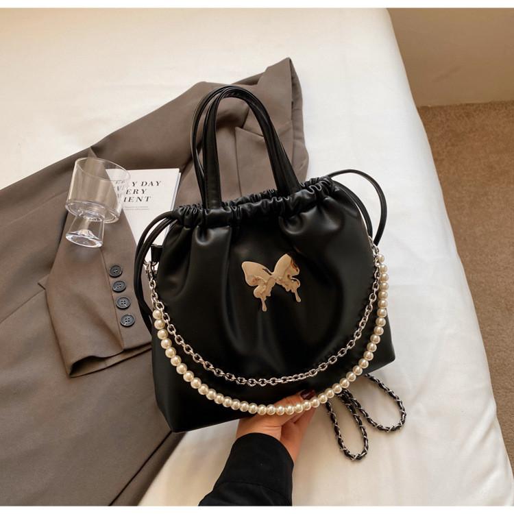 

IELGY Корейская версия сумки через плечо с бантом, модная сумка-ведро с жемчужной цепочкой чёрный