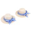 2Pcs Miniature Straw Hat Mini Doll Flocking Bow Hat Doll House Ornament Hand Weaved Dollhouse Accessories ID 3CM OD 6CM