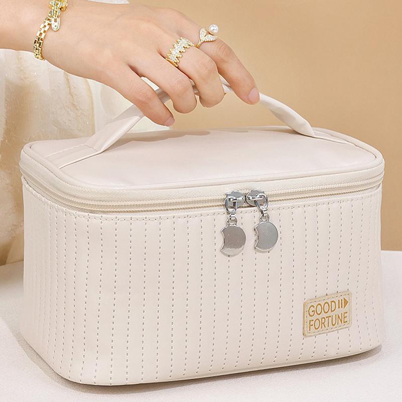 Grote Reiskosmetische Tas Organizer Open Bovenkant Taartvormig Effen Kleur PU Tote Tas