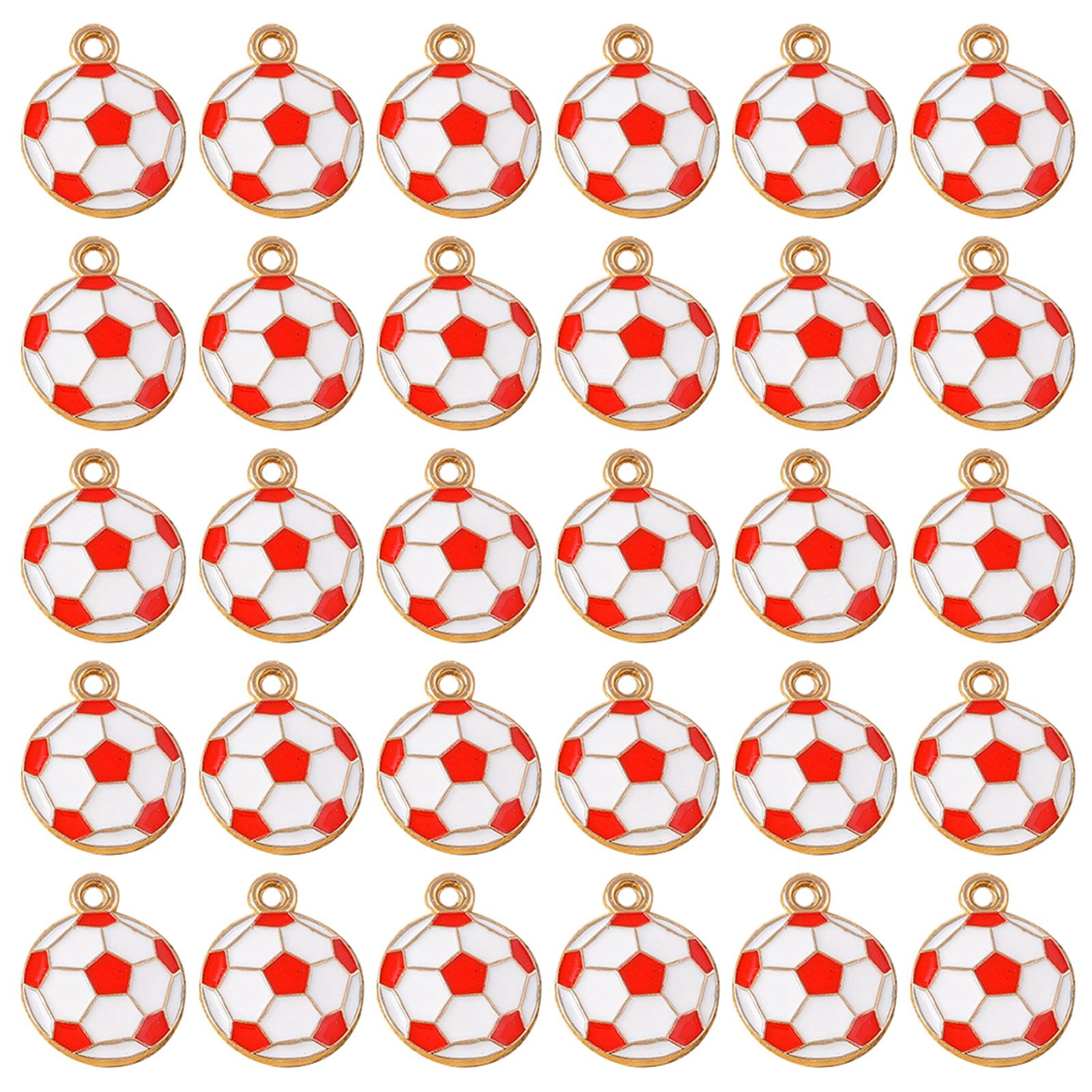 

30 Pieces Sporty Football Pendants Alloy Keychain Charm Hexagon Pattern Design Compact 16mm Craft Supplies For Fans Jewelry Making червоний