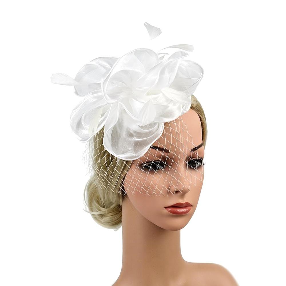 Vintage Detachable Clip Feather Headband Mesh Veil Bridal Headdress Fascinators Hats Women