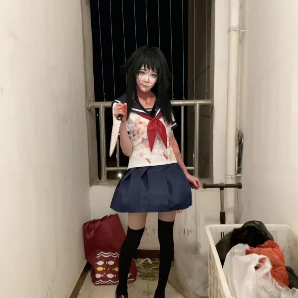 1. Game Yandere Simulator Ayano Aishi Cosplay Costume Yandere Chan Akademi High Sailor JK Uniform Full Outfit for Halloween Comic Con
