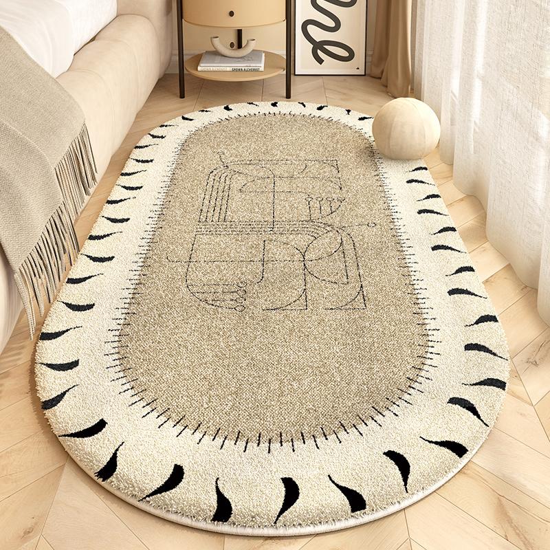 Retro Style Bedroom Decoration Plush Carpet Oval Bedside Rug Fluffy Soft Carpets for Living Room Home Washable Thicken Floor Mat