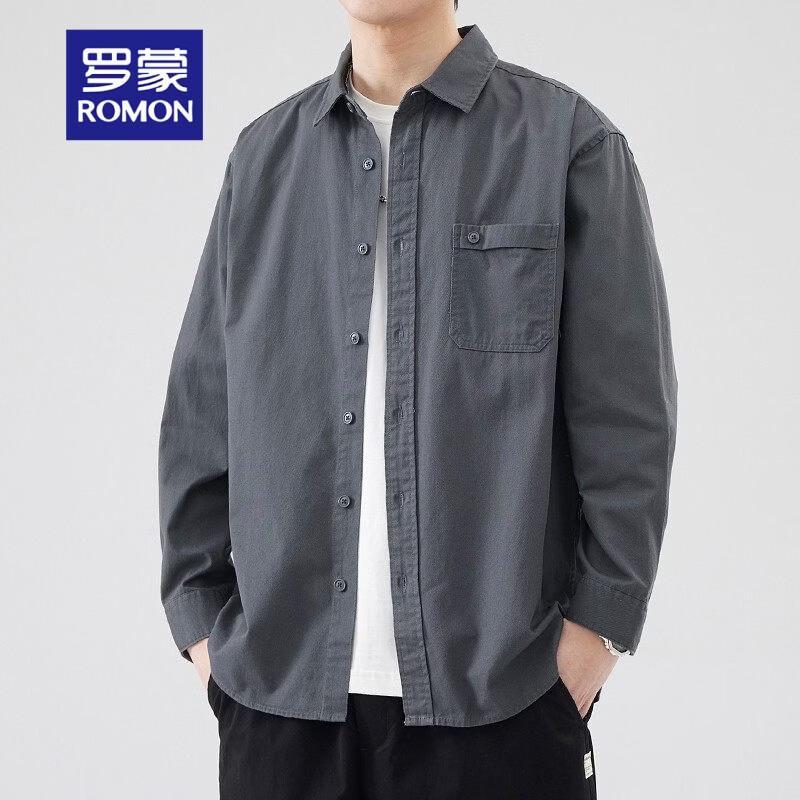 ROMON Men s Pure Cotton Casual Long Sleeve Button Shirt L