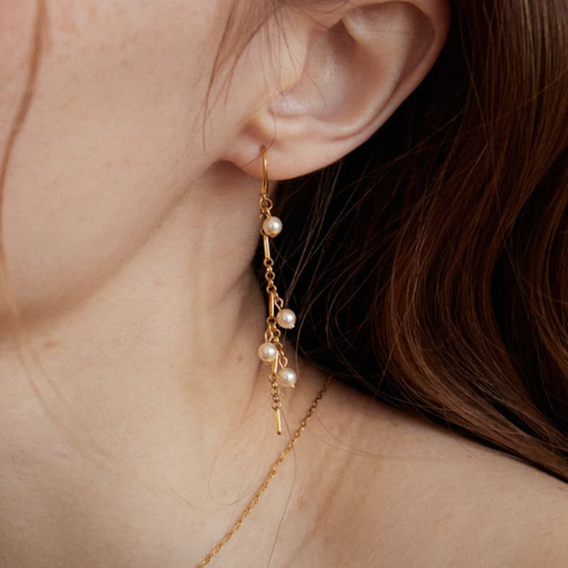 MERRYMOTIVE Drop pearl chain gold earring