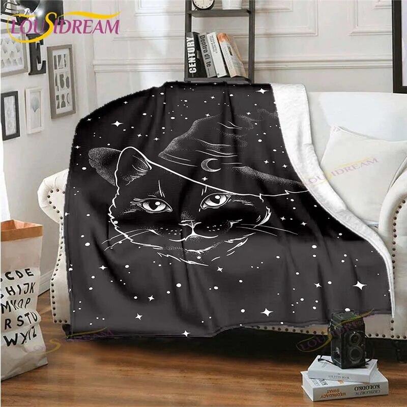 Satanic Cat 3D Printed Rectangle Blanket Flannel Wearable Blanket Unique Throw Blanket for Sofa Bed  Throw Blanket