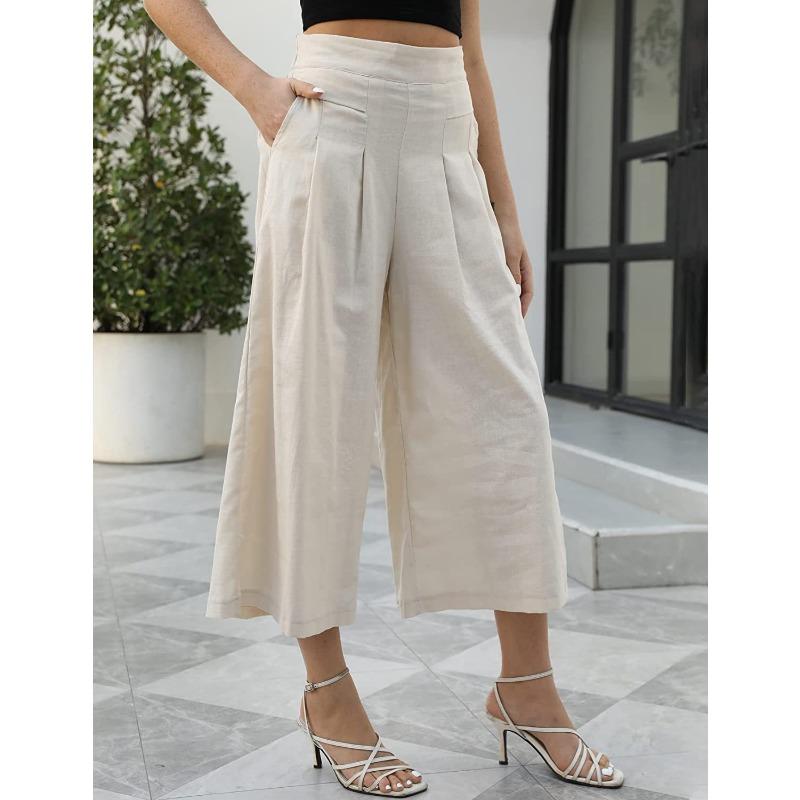 Pantaloni gonna da donna estivi Pantaloni corti a gamba larga in vita elastica Pantaloni casual da lavoro tascabili Pantaloni larghi