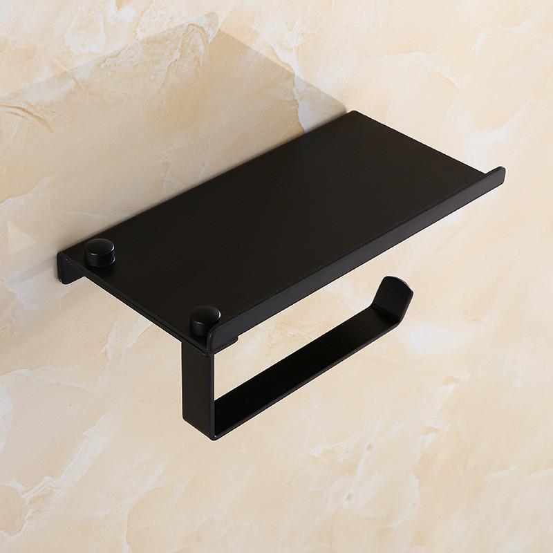 

Tuqiu Black Toilet Paper Holder Wall Mounted Bathroom Tissue Paper Holder Aluminum Paper Roll Holder With Phone Storage Shelf чорний