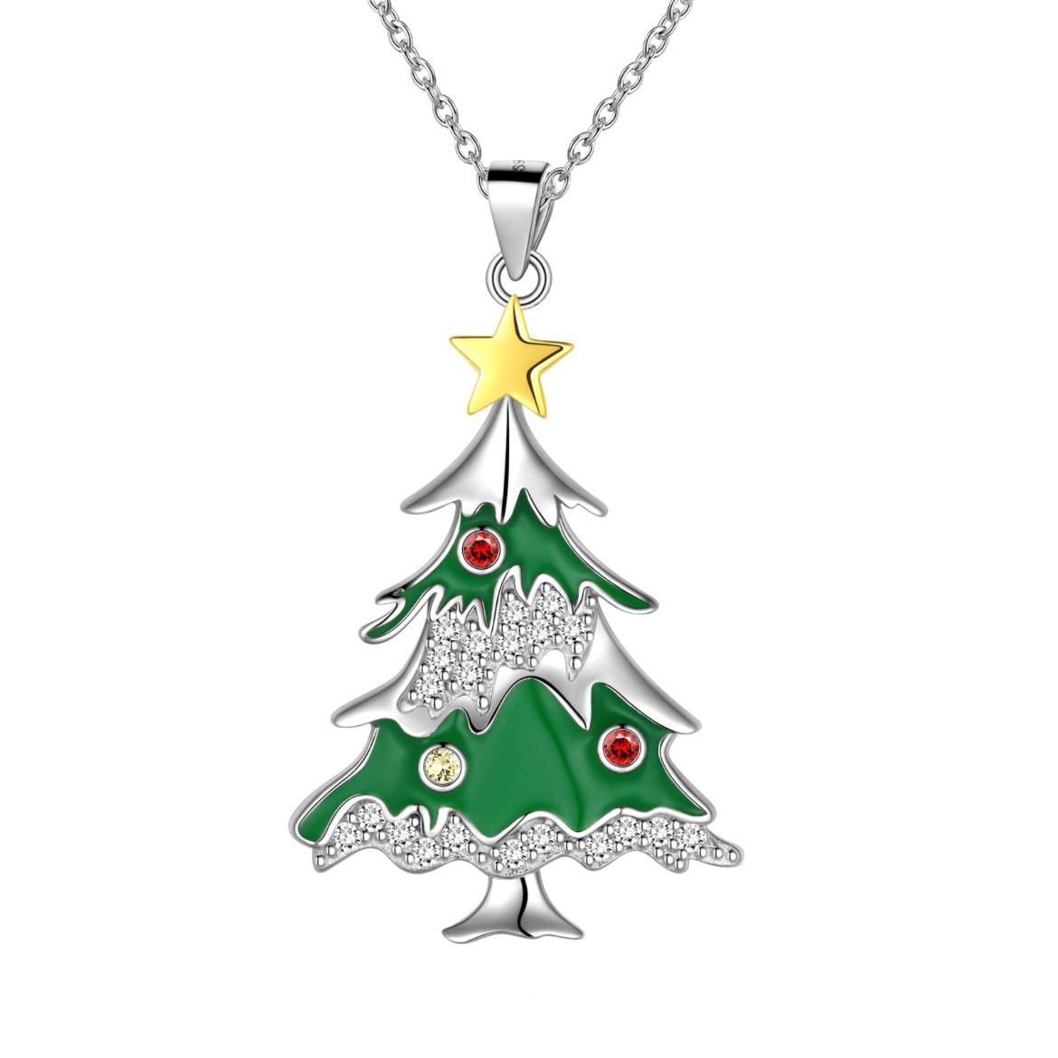 

New Christmas Tree Necklace Minimalist Fashion Star Diamond Pendant Holiday Tri Color Necklace
