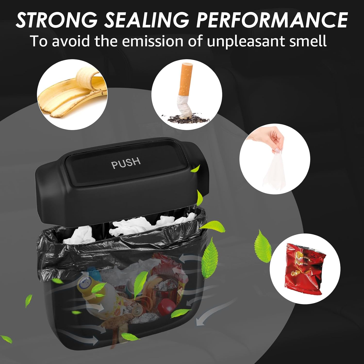 

Car Trash Can w Lid, Mini Leakproof Car Garbage Can Waterproof Vehicle Trash Bin w Trash Bag Hanging Garbage Dustbin Auto Storage Bag Organizer for Black-1pc