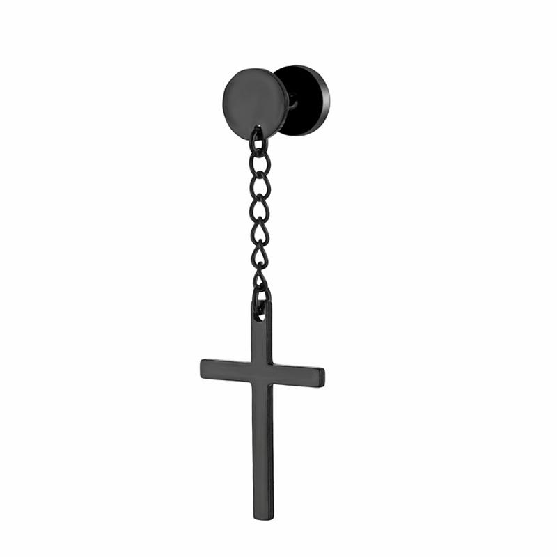 WKOUD Punk Black Multiple Styles Stainless/Titanium Steel Stud Cross Earrings Men Women Gothic Street Pop Hip Hop Ear Jewelry