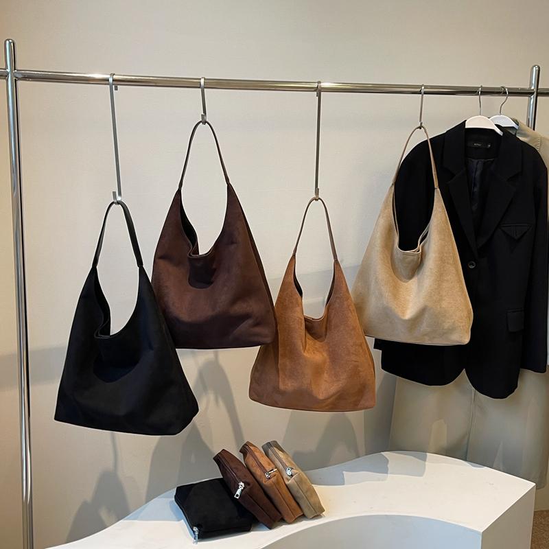 Women's Suede Shoulder Bags Large Capacity Bag Simple and Casual Basic Style Sewing Line Hasp