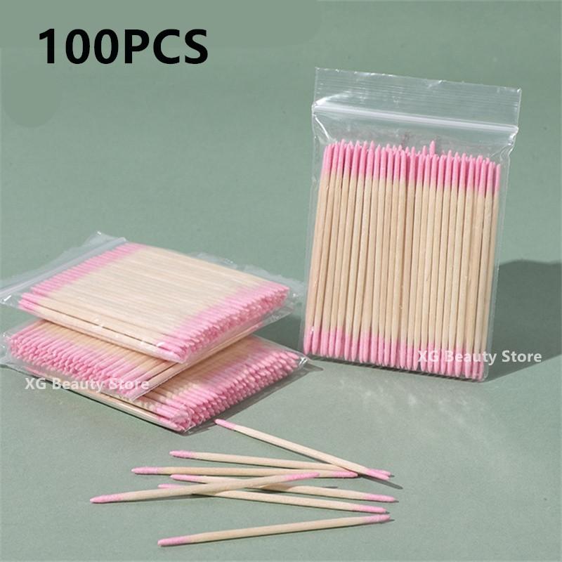

100/200/500 ШТ. Розовые двухсторонние палочки для ногтей, деревянные ватные палочки для чистки, бутончик, инструмент для маникюра, корректор деталей, средство для снятия лака для ногтей