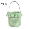 Easter Egg Hunt Carriers Halloween Basket, Plaid Ruffle Trick or Treat Candy Bucket with Handle Cloth Gift Bags for Birthdays Kids, Reusable