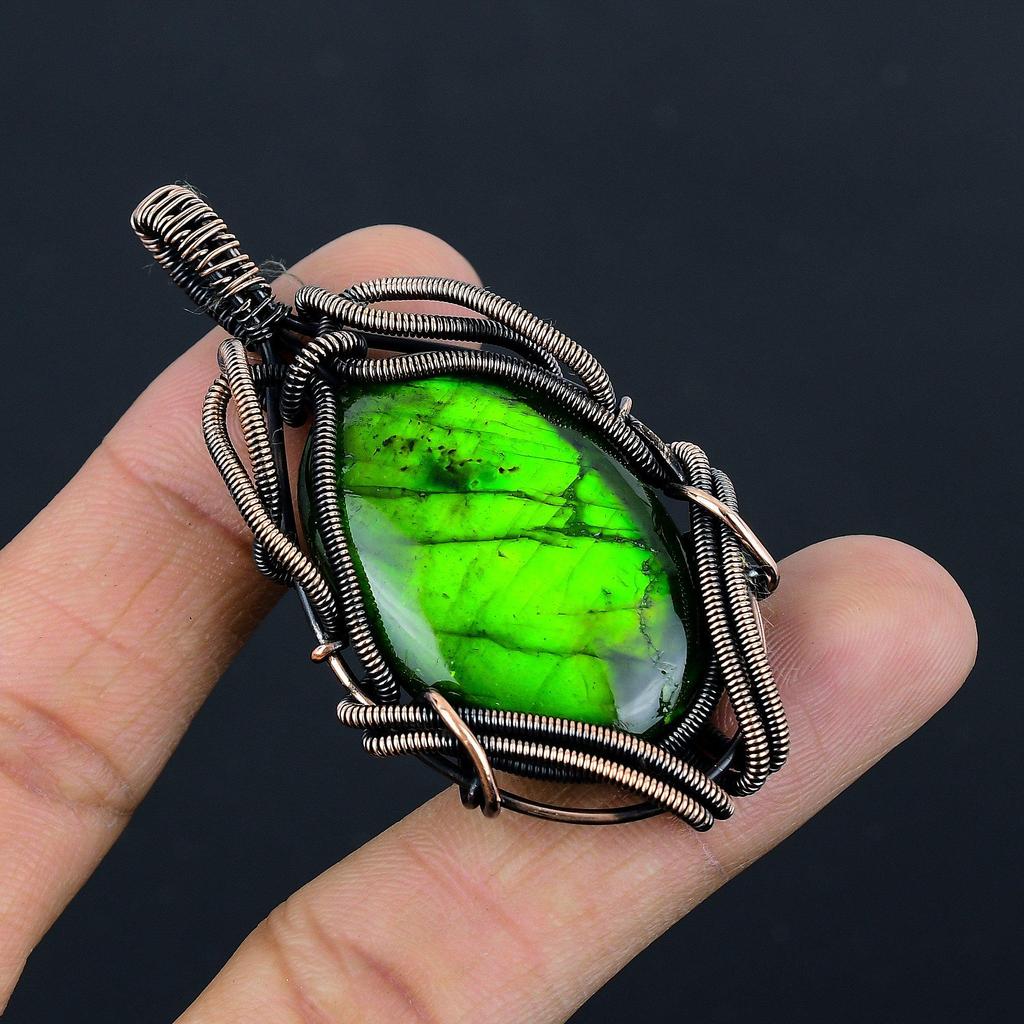 Green Flash Labradorite Pendant Gemstone Jewelry, 999 Copper Wire Wrapped Pendant, Handmade Jewelry Birthstone Pendant, Gift For Him
