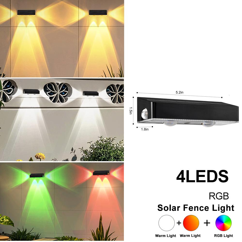 

Новые солнечные настенные светильники для улицы RGB солнечные фонари для забора водонепроницаемые солнечные светильники для ступеней светильники от заката до рассвета настенный монтаж для патио крыльца 4PCS