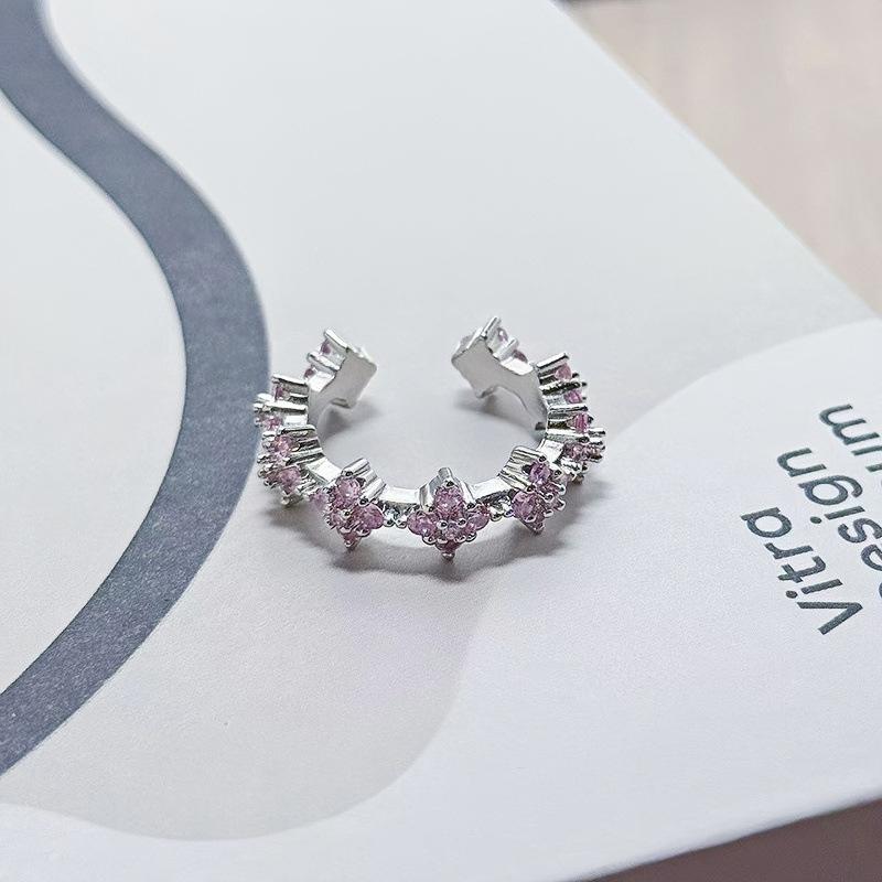 Pink Rhombus Zir*****Pen Ring, Women'S Personality Light Luxury Niche High Sense Exquisite Design Index Finger Ring