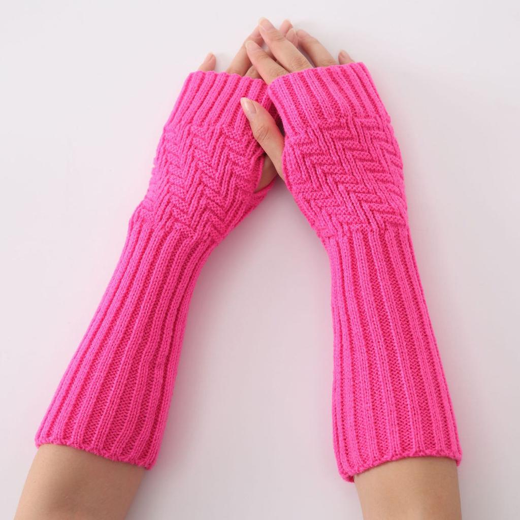 Diagonalt randiga fingerlösa handskar Höst och Vinter Nya Herr- och Dam Jacquardstickade Ull Varma Ärmar Pile Handledsvärmare