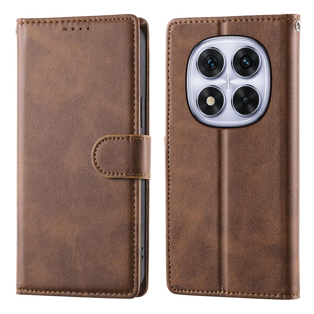 For Xiaomi Redmi Note 14 Pro 5G/Note 14 Pro+ 5G Case Stand Wallet Calf Texture PU Leather Flip Phone Cover with Wrist Strap