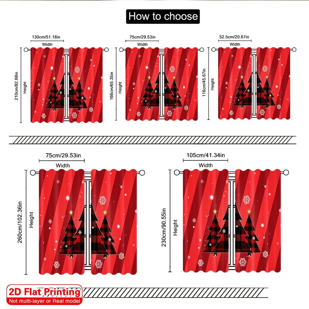 2pcs 2D flat printing Merry Christmas Drapes Buffalo Plaid Christmas Trees_b Polyester Without Electricity Family Party for room