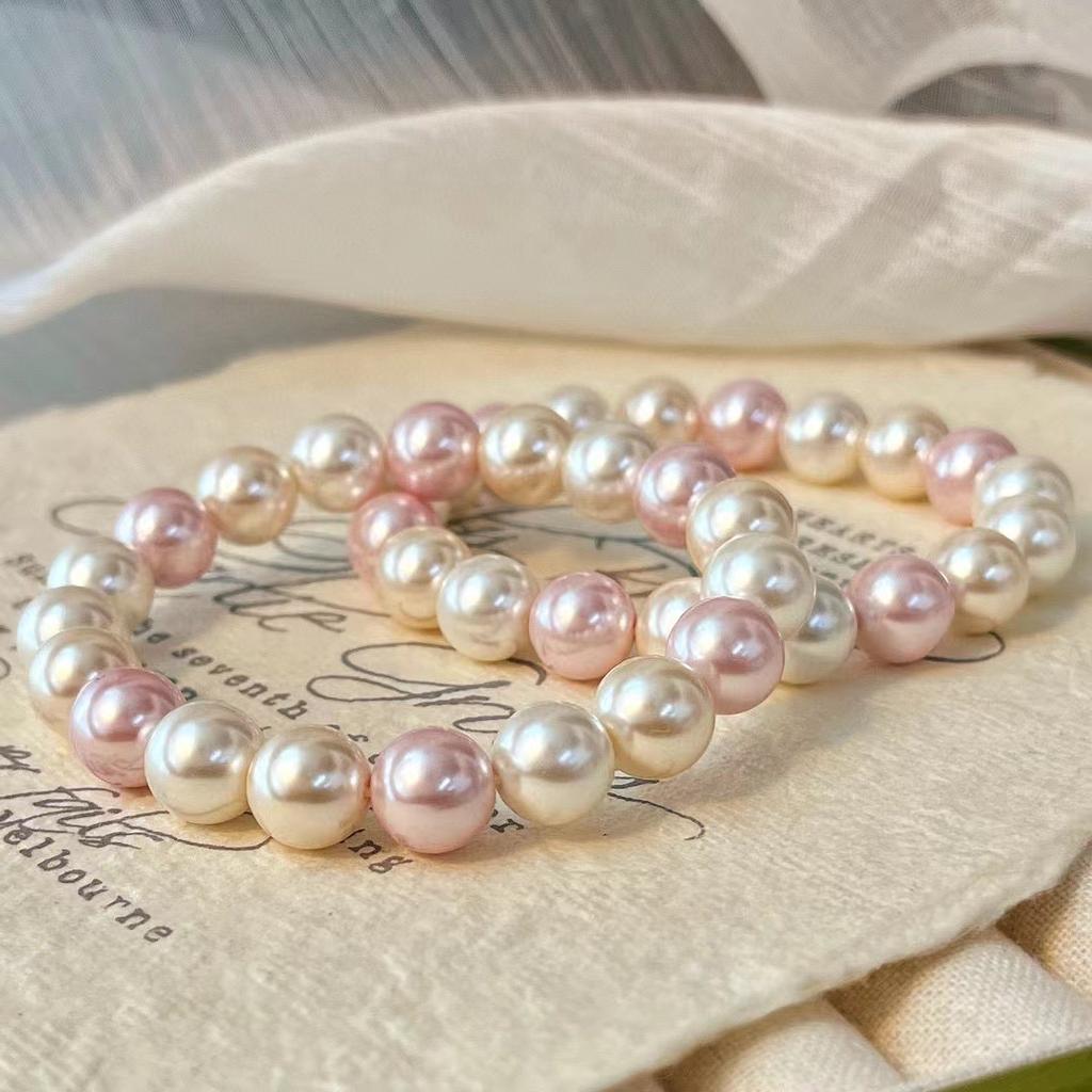 Retro High-quality Shijia Zhengyuan High-gloss Pearl Warm-color Maillard Style Bracelet Atmosphere Bracelet