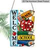 2D Flat, 1pc "Welcome Back To School" Metal Wall Art Sign with Apple & Book Stack - 8*12 Inch Aluminium Rustic Classroom Decor, Colorful Teacher