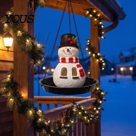 Garden Yard Patio Decor Christmas Snowman Bird Feeder, Hanging Decorative Outdoor Feeding Feeder Station for Wild Birds, Festive Backyard Seasonal